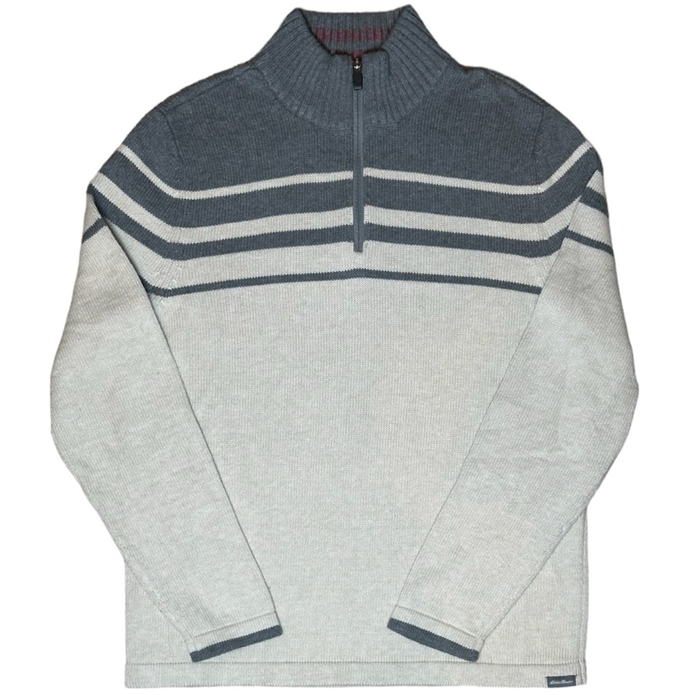 Eddie Bauer Men's White Quarter Zip Pullover Fleece Sweatshirt Size Medium